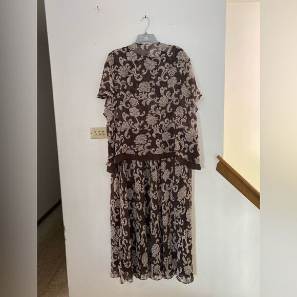 Plus Size brown 2 piece floral dress set size 34W - Picture 6 of 7
